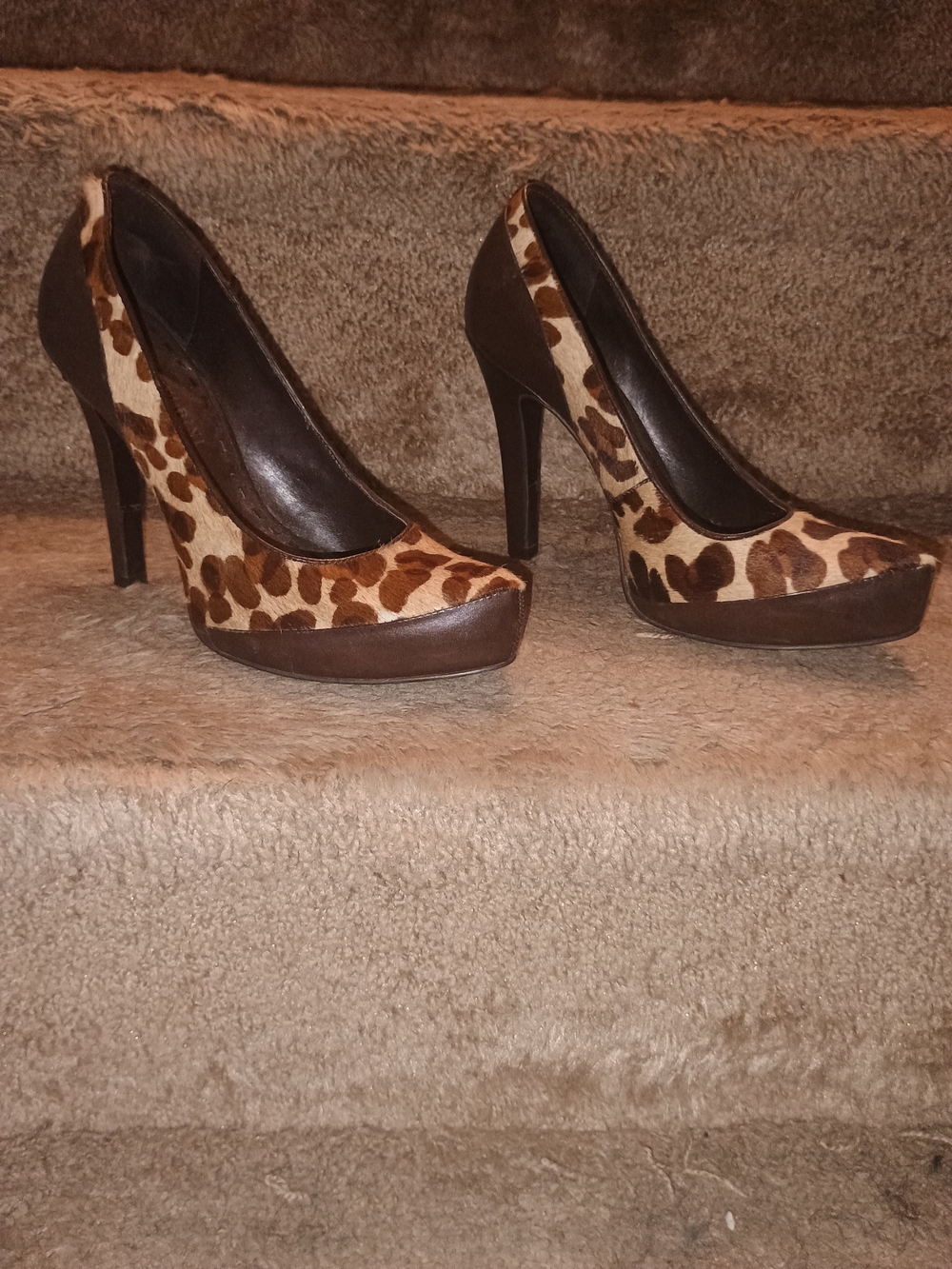 Gianni Bini Leopard Print Platform Heels with Brown Trim